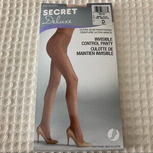 SECRET DELUXE Sz D  Invisble Control Panty Ultra Slim Waistband Pantyhose